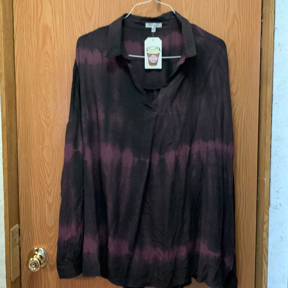 New. Ladies plus size long sleeve v neck blouse. Purple